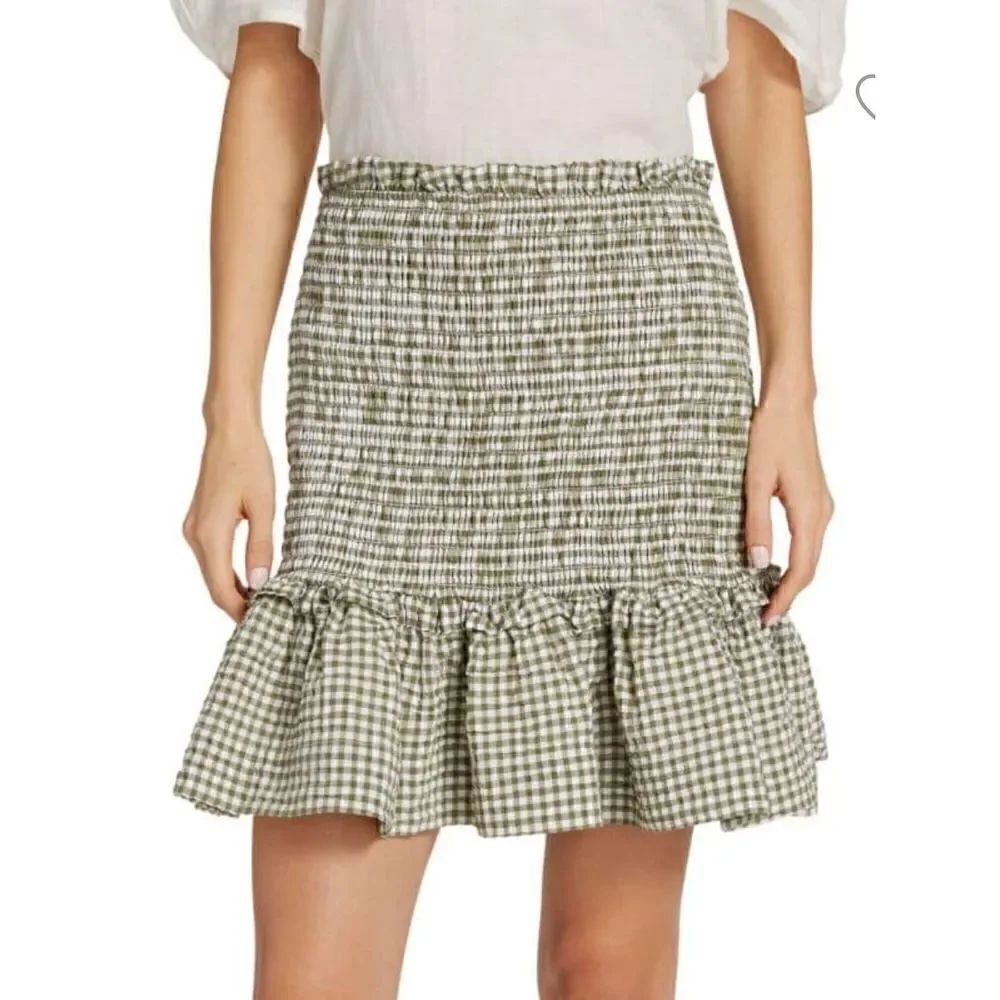 VERONICA BEARD Aloya Smocked Cotton Blend Miniskirt NWT Size Large